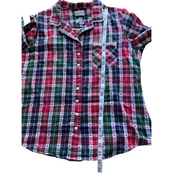 Lanz Of Salzburg Women's Plaid Flannel Pajama Top Button-Up Red Green Size S - Picture 6 of 9